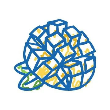 Slice mango cube leaf icon doodle illustration 스톡 일러스트