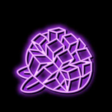 Slice mango cube leaf neon glow icon illustration Stock Illustration