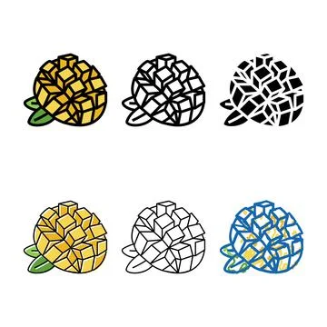 Slice mango cube stylized leaf color icon vector Stock Illustration