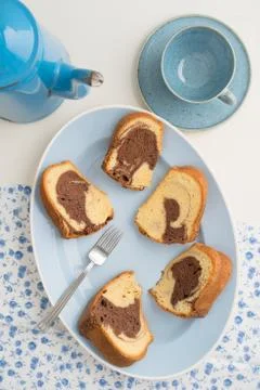 Slice of marble cake Stock Photos