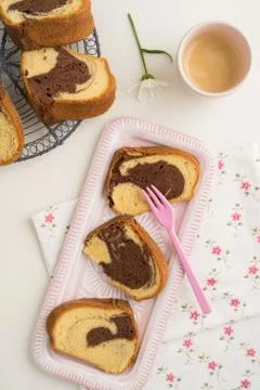 Slice of marble cake Stock Photos