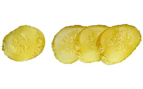 Slice marinated pickled cucumbers isolated on white background. Stock Photos