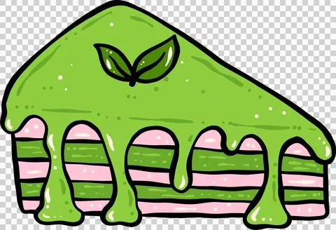 Slice of Matcha Cake Illustration Hand Drawn Illustrazione stock