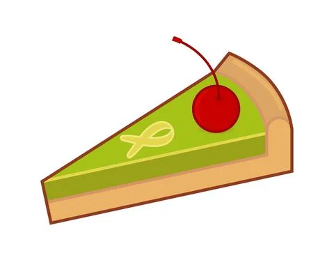 A slice of matcha pie with cherry on top. Vector illustration on a white back Stock Illustration