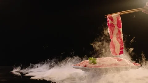 Slice of Meat Fresh and Ready for Hot Pot Video stock 156859508