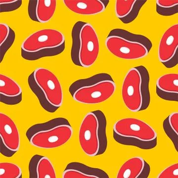 Slice meat pattern seamless. pork on bone background. Piece of Beef beefsteak Illustrazione stock