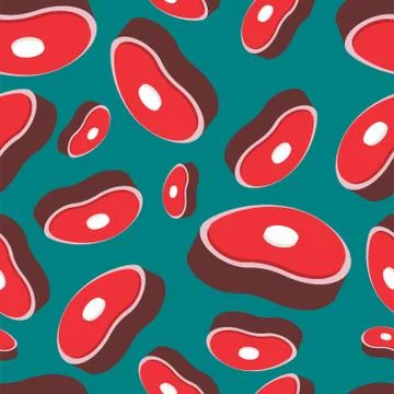 Slice meat pattern seamless. pork on bone background. Piece of Beef beefsteak Stock Illustration