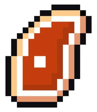 Slice meat pixel art. Pork on bone 8 bit. Vector piece of beef beefsteak. Old Stock Illustration