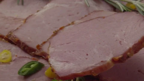 Slice of Meat Put on a Plate with Meat and Vegetables Stock Footage 73005553