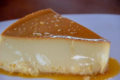 Slice of Mexican flan Stock Photos