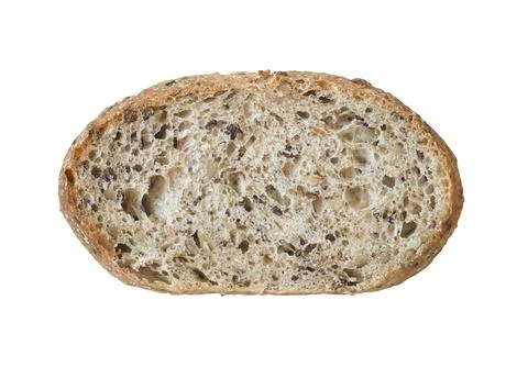 Slice of multigrain bread with seeds isolated on white background, top view Stock Photos