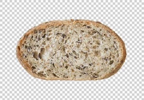 Slice of multigrain bread with seeds isolated on white background 스톡 사진