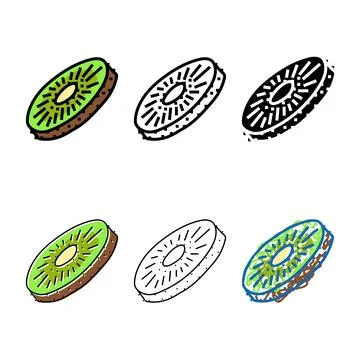 Slice multistyle kiwi color icon vector Stock Illustration