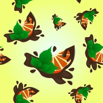 Slice of orange coated with chocolate with shadow and spray Stock Illustration