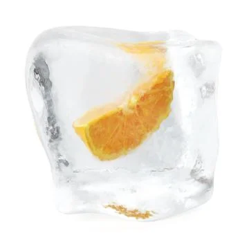 Slice Orange frozen in ice cube. Ice cube in front view, single ice cube イラスト素材