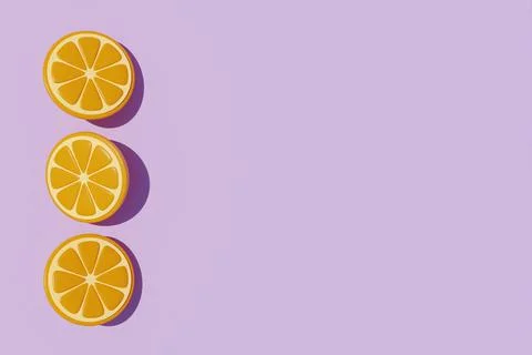 Slice of orange isolate on purple background, Summer time concept, 3d renderi Stock Illustration