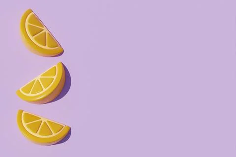 Slice of orange isolate on purple background, Summer time concept, 3d renderi Stock Illustration