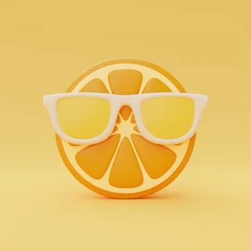 Slice of orange with sunglasses isolate on orange background, summer fruits,  Stock Illustration