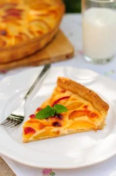 A Slice of Peach Custard Pie Stock Photos
