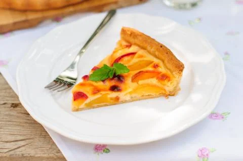 A Slice of Peach Custard Pie Stock Photos