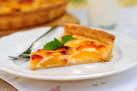 A Slice of Peach Custard Pie Stock Photos
