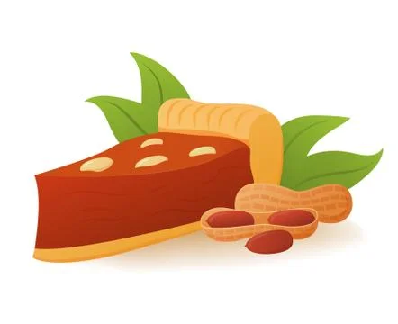 Slice of peanut pie with topping whipped cream. Autumn vegetable dessert conc Stock Illustration