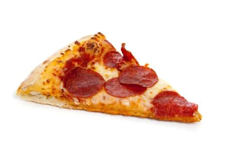 A slice of pepperoni pizza on white Stock Photos