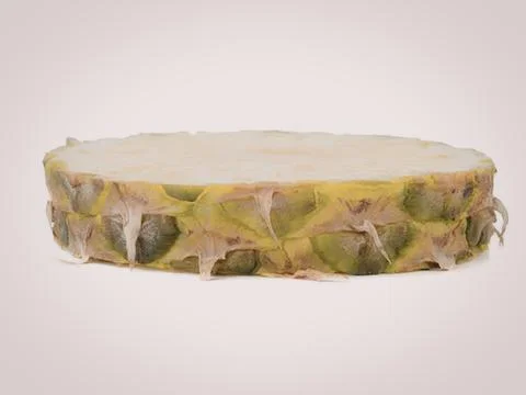 Slice of pineapple fruit with green skin and yellow flesh 写真素材