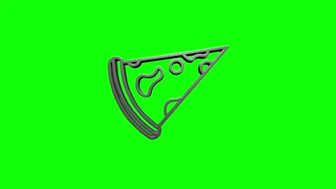 Slice of pizza 3D silver icon isolated on green background. Motion graphics. Stock Footage 153822357