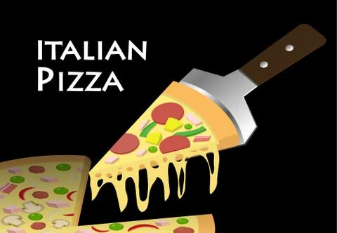 Slice of Pizza on black background, vector Stock Illustration
