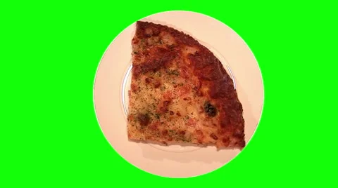 Slice of pizza with cheese, bacon, pineapples on plate, top shot Stock Footage 47581304