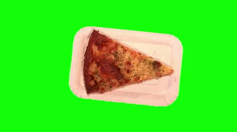 Slice of pizza with cheese, bacon, pineapples on paper plate, top shot Stock Footage 47581927