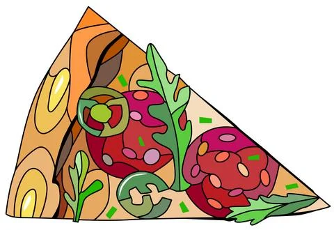 Slice of pizza, decorative zentangle vector illustration Stock Illustration