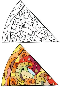 Slice of pizza, decorative zentangle vector illustration for coloring. Color and Stock Illustration