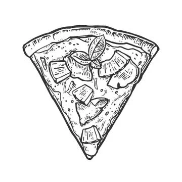 Slice pizza hawaiian. Vintage vector engraving illustration for poster, men.. Stock Illustration