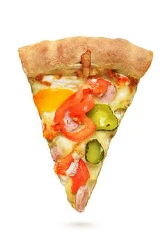 Slice of pizza isolated on white background. Stock Photos