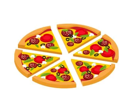 Slice of pizza isometric style isolated. Fast food vector illustration Stock Illustration