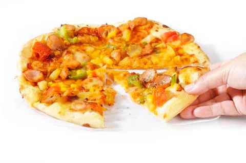 Slice of pizza  lifted up Stock Photos