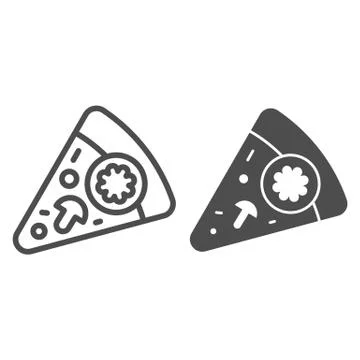 Slice of pizza line and glyph icon. Pizza with mushrooms vector illustration Stock Illustration