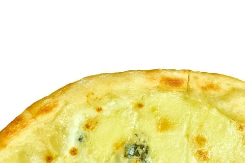 Slice of pizza with melted cheese on white background Stock Photos