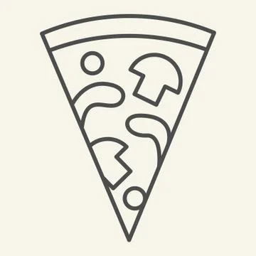 Slice of pizza with mushrooms thin line icon. Fast food vector illustration Stock Illustration