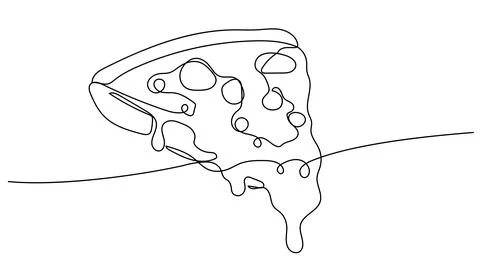 Slice of pizza one continuous line illustration. Hand drawn doodle sketch of  Stock Illustration