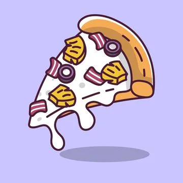 Slice of pizza with pineapple and bacon in cartoon style vector illustration Stockillustratie