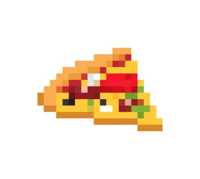 Slice of pizza pixel art. Fast food 8bit. Video game Old school digital graph Stock Illustration
