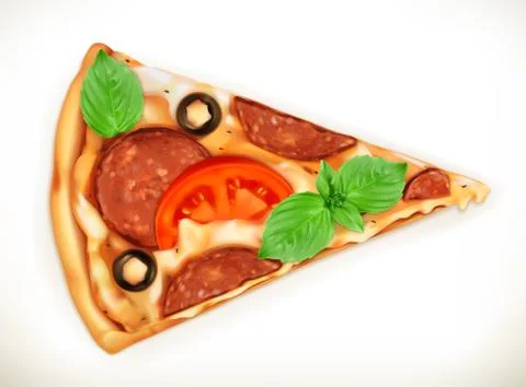 Slice of pizza, realistic vector illustration Stock Illustration