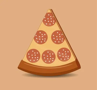 A slice of pizza with salami on a brown background in close-up Stock Illustration