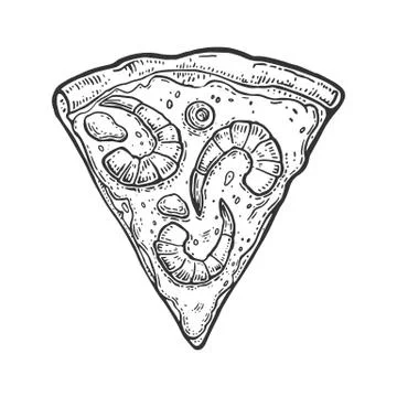Slice pizza seafood. Vintage vector engraving illustration for poster, menu.. Stock Illustration