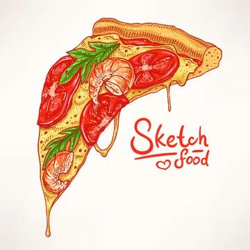 Slice of pizza with shrimps Ilustración de archivo