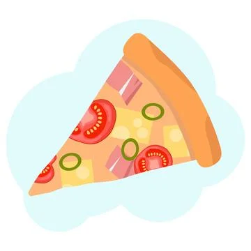 Slice of pizza with tomatoes cheese ham and olives vector illustration fast Stock Illustration