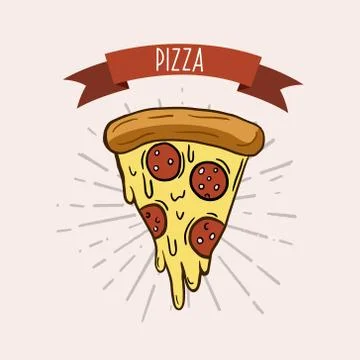 A slice of pizza. Vector poster with pizza. Illustration in cartoon style. Stock Illustration